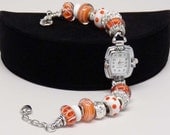 CALYPSO CORAL WATCH:  European Style Large Hole Bead Orange Watch Accessory Gift