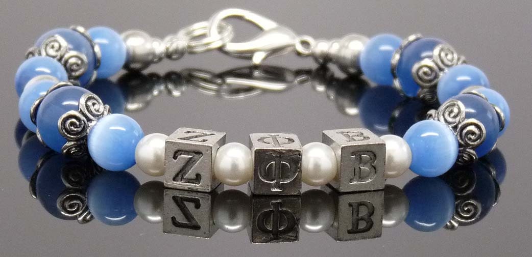 ZETA PHI BETA 2:  8" Beaded Bracelet with Sorority Greek Letters Blue Accessory gift