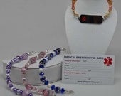 MEDICAL ALERT Bracelet for Identification Tag:  Hand Beaded Jewelry for Your ID Tag.  You Choose Color.