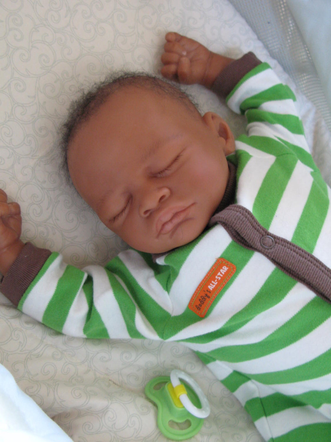 Reborn baby boy, heirloom doll, Ethnic baby, African American,Aisha Kit by Marissa May, angora mohair