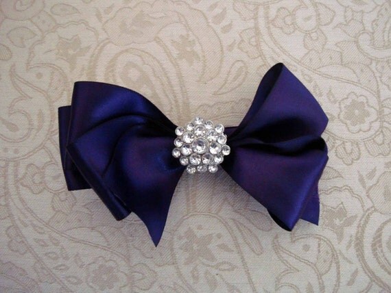 Elegant Purple Satin Bow with Rhinestone Accent Il_570xn