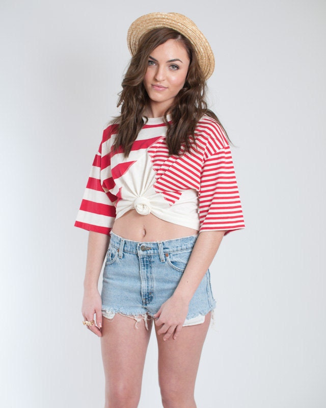 SALE - Vintage 90's Red Striped Cropped Shirt
