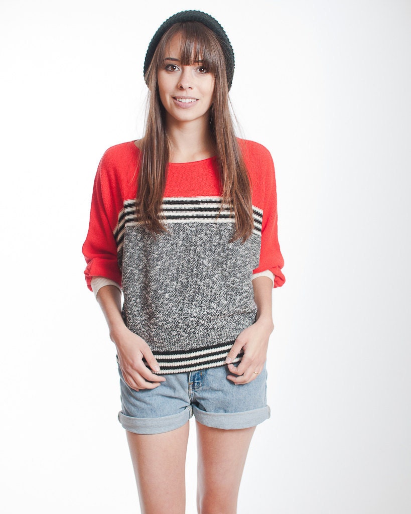 1960's Red, Black and White Knitted Sweater