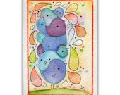 Takes All Kinds - Original ACEO painting watercolor birds Lauren Alexander