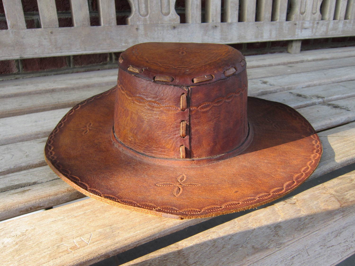 Leather Hat, Hand Tooled, Vintage
