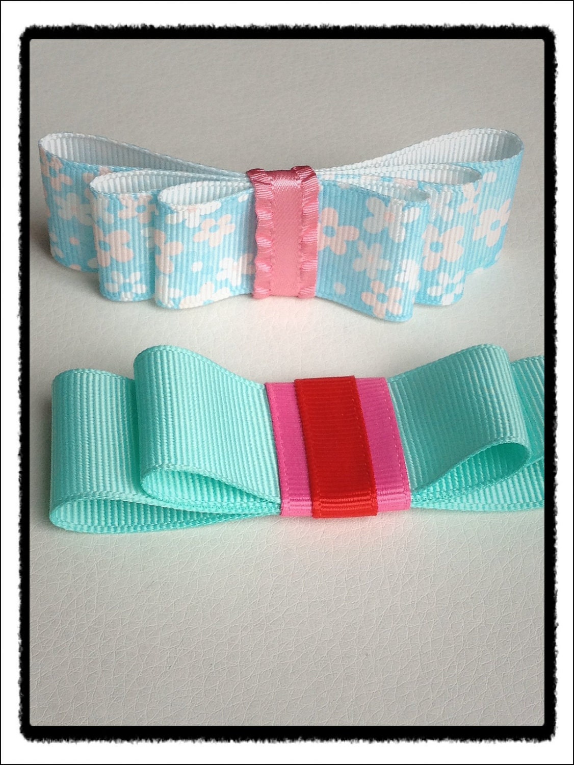 Japanese Kimono Aqua and Floral Printed bow hair clips. You pick one.