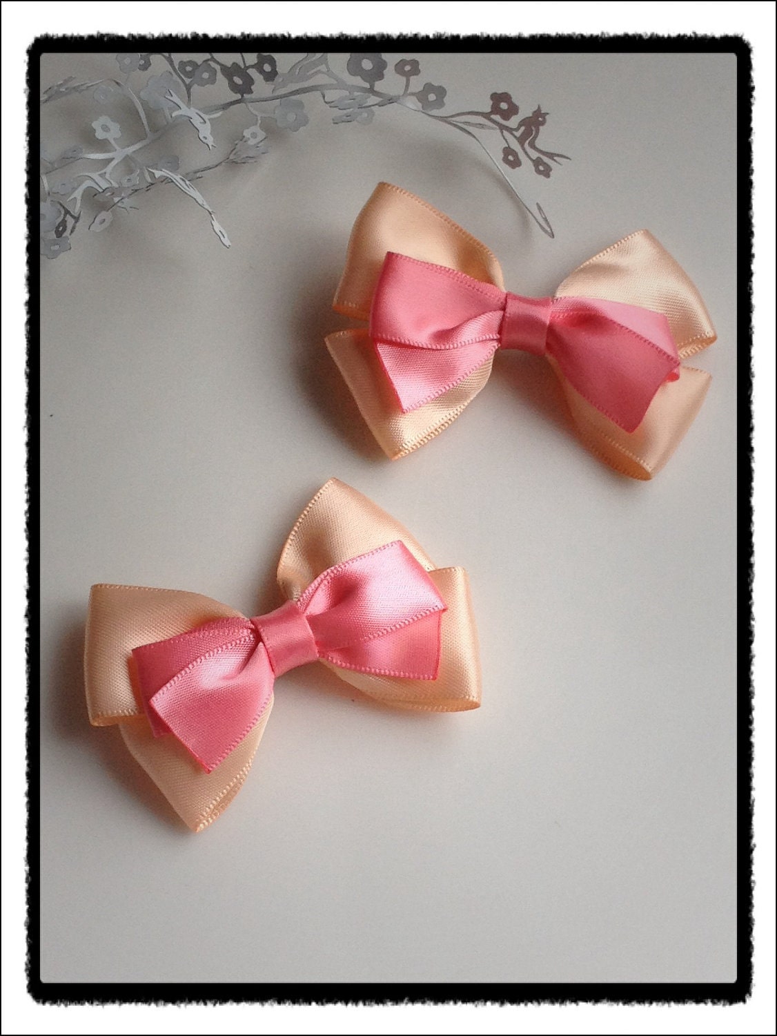 Peach and Pink candy color princess hair bow clip set