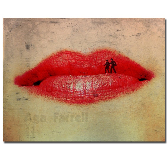 Love photography - Fine art print - Walking on the edge - red luscious lips kiss couple love wall art home decor, 8x12 - AgaFarrell