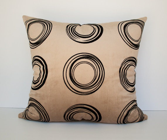 Beige and  black circles decorative accent pillow cover / pillowcase /  cushion cover - 20 x 20 inches