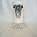Decorative Scented White Pillar Candle, Rhinestone & Pearl Medallion, Rhinestone Chain, Black Satin Ribbon