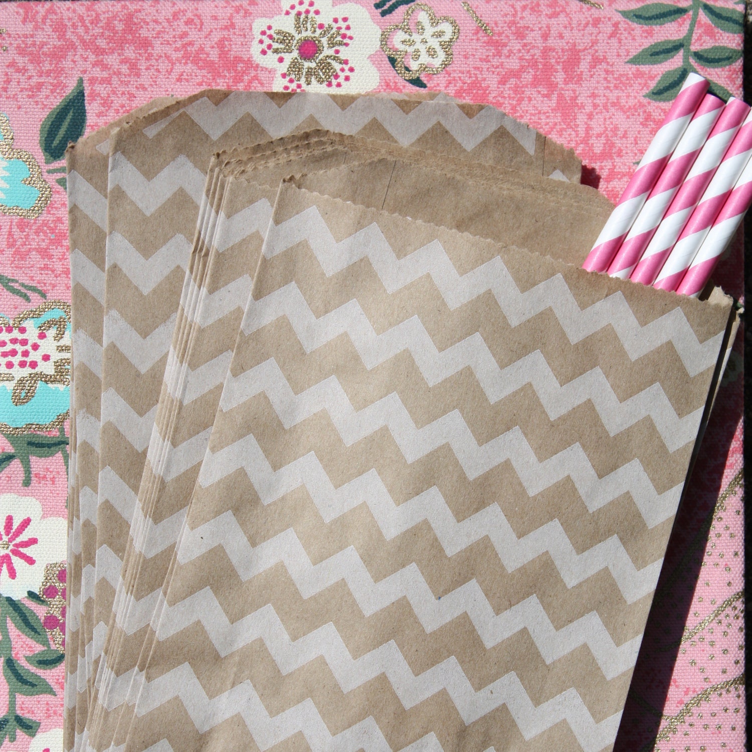 40 Favor Chevron Bags, Pink Chevron Favor Bags, Cookie Bags, Loot Bags, Baby Shower Bags