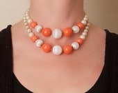 Vintage Double Strand Choker Orange and White Beads Marked Japan