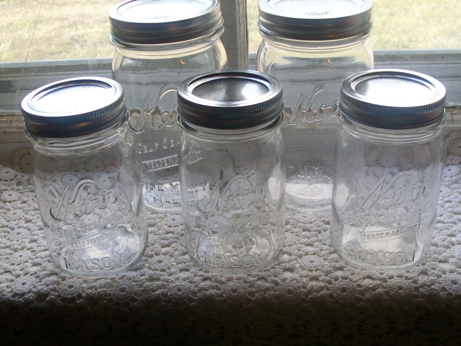 5 Vintage Mason Jars Set Clear Kerr Self Sealing