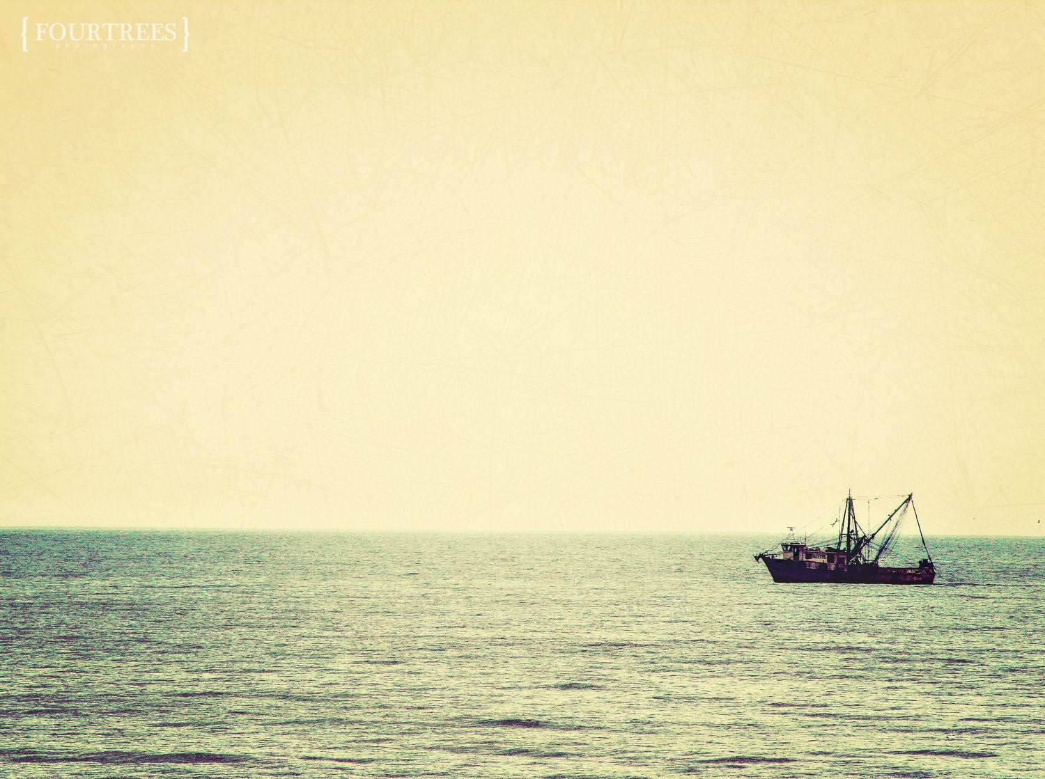 Into The Mystic - 8x10 Sea photography photo print home decor wall art ocean horizon boat fishing sky meets water blue green gold