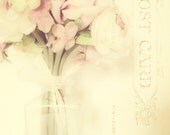 Clementine - 5x7 Shabby chic photography print bouquet of flowers floral pink cream green wall art home nursery room decor postcard vase