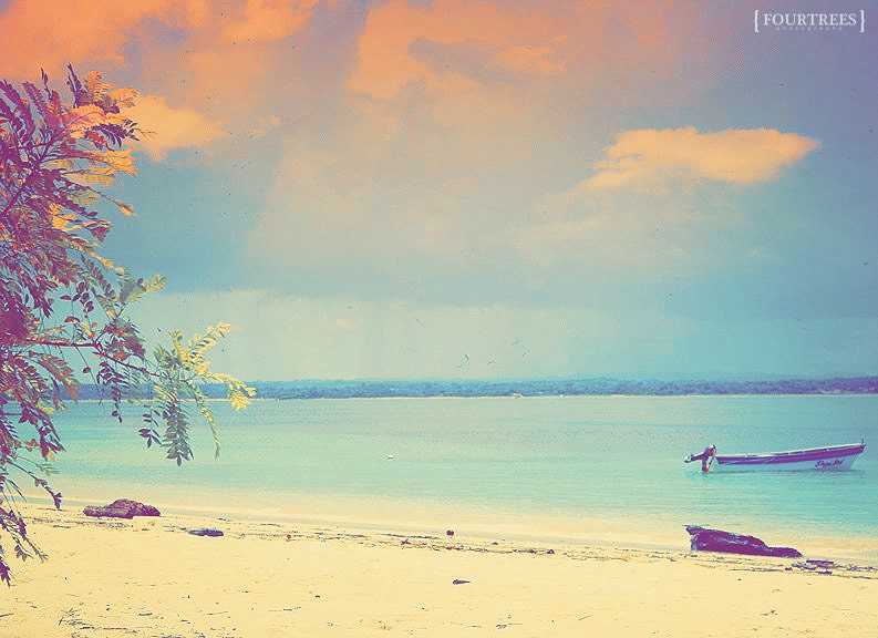 Sea Knows When - 5x7 Beach boat photography print tropical island sand beachy home nursery decor wall art sky birds blue orange panama