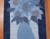 Sunflowers in a Vase - Hand-hooked denim rug