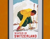 Winter In Switzerland Vintage Ski Poster - 8.5x11 Poster Print - also available in 13x19 - see listing details