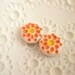 SALE - Porcelain Cabochon Pair - Matt Orange and White - Tiny Flowers