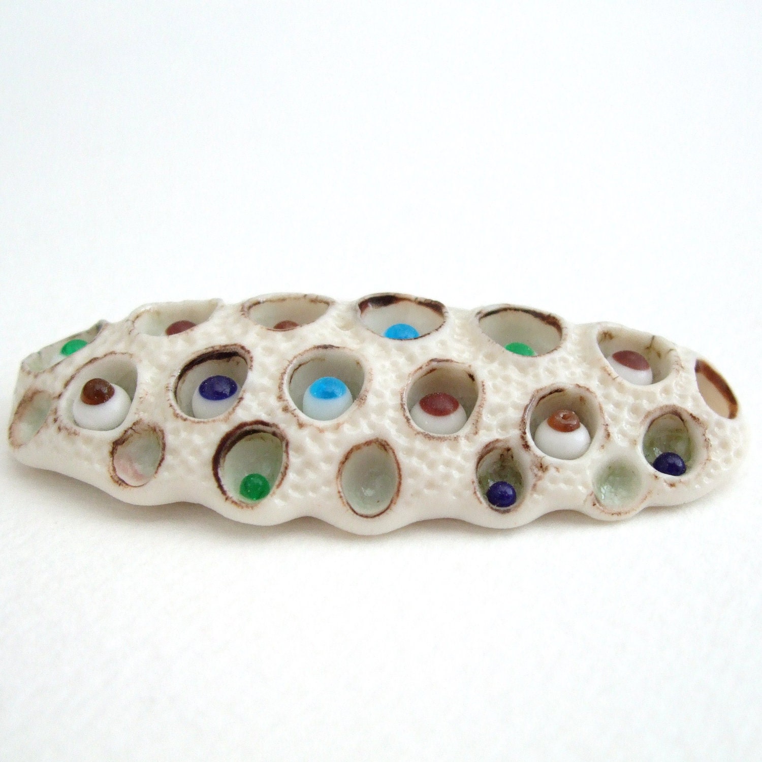 SALE - Porcelain and Fused Glass Pendant - Eyeballs
