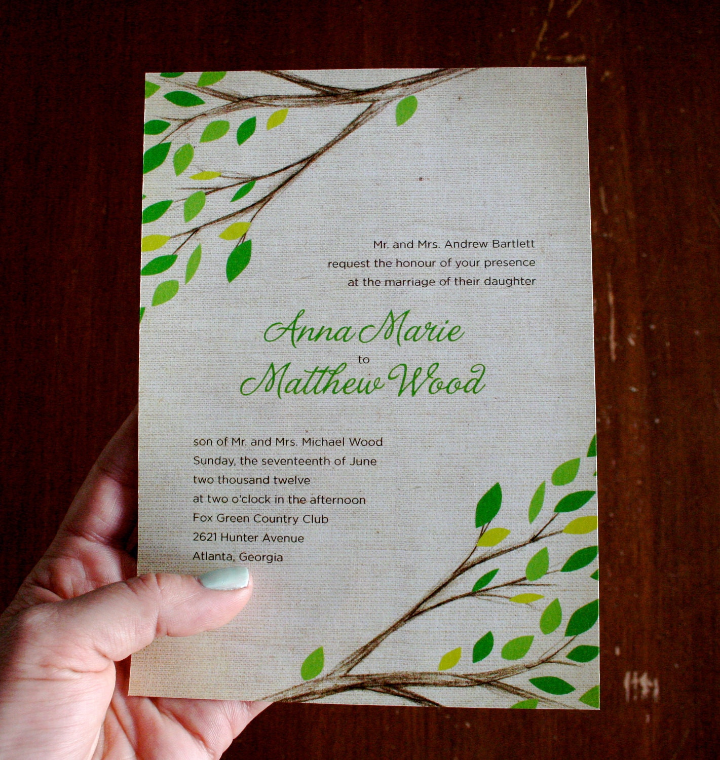 DIY Printable Wedding Invitation - Tree Branches