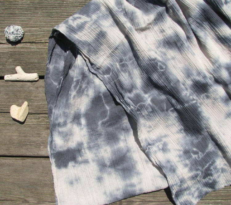 hand-dyed scarf, deep blue and pale sand, lightweight cotton