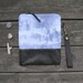 hand-dyed cotton and leather wristlet, detachable strap, fold-over clutch