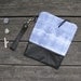 hand-dyed cotton and leather wristlet, detachable strap, fold-over clutch