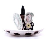 Porcelain Ring Holder Polka Dots in Black and White So Chic and READY TO SHIP