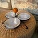 Condiment Serving Dishes, Bowls, Caddy, Set, Retro Aluminum Condiment Dishes with Glass Lids