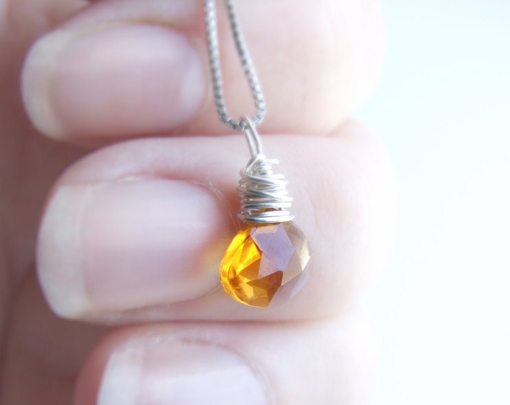 Citrine Necklace - Madeira citrine 14k gold-filled natural faceted gemstone briolette orange simple November Birthstone friend Gift