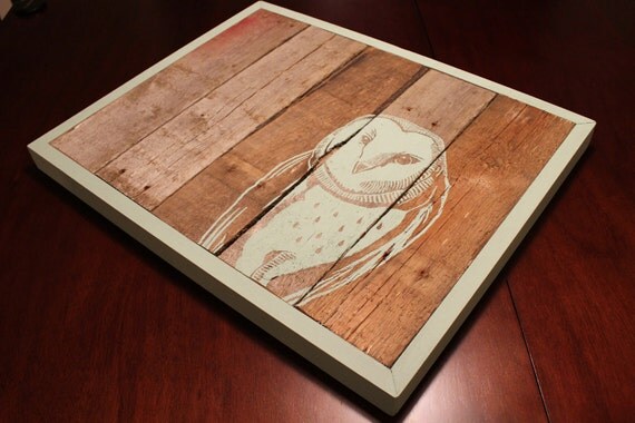 Reclaimed Wood Owl Painting in SeaFoam Green