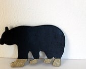 Bear Chalkboard Brooch, Chalk Board Pinback Button with Gold Glitter Paws, Writable Surface Pin