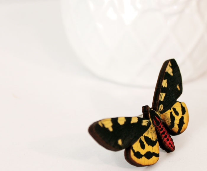 Fashion Butterfly Ring, Spring Trends, Yellow and Black, Garden Woodland Insect Adjustable Ring