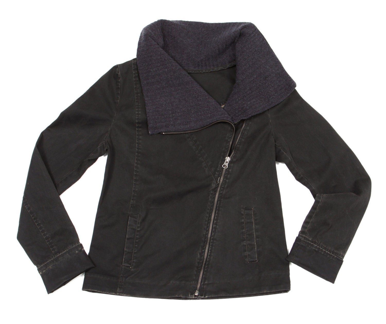 Black womens jacket/ Jeans jacket / Black coat / Fall  jacket / Waist length jacket/ Zipper jacket/  black jacket
