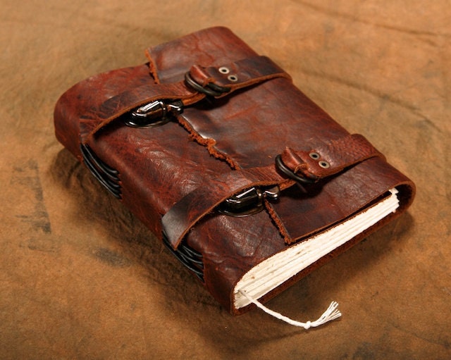 Leather Journal - 5x6  Diary - Notebook - Sketchbook - Rustic - Dual adjustable strap