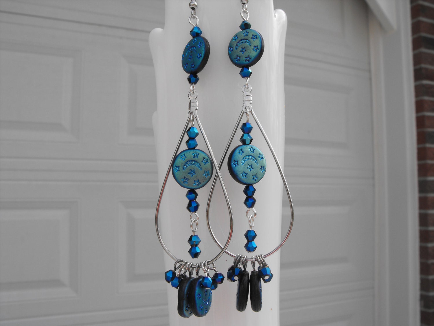 Long Dangle Earrings in Shades of Blue