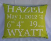 Birth Announcement Pillow baby gift birthday baby shower new baby baby girl baby boy baby pillow custom pillow