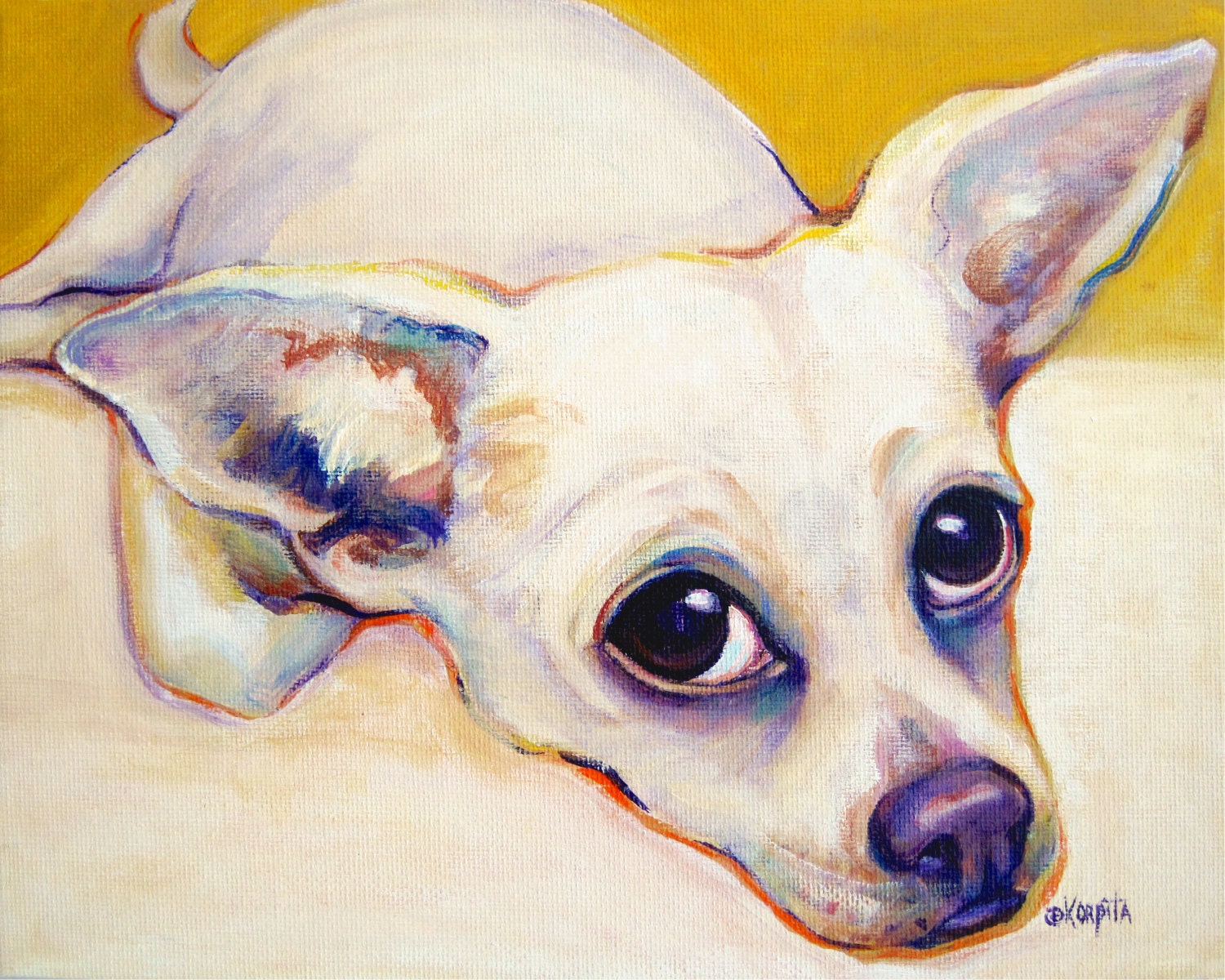 Funny White Chihuahua Pet Portrait Original Dog Art Painting Who Me Korpita ebsq