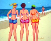 Beach Patrol - Funny Women Girlfriends Seashore Ocean Glicee Print from original painting Korpita ebsq