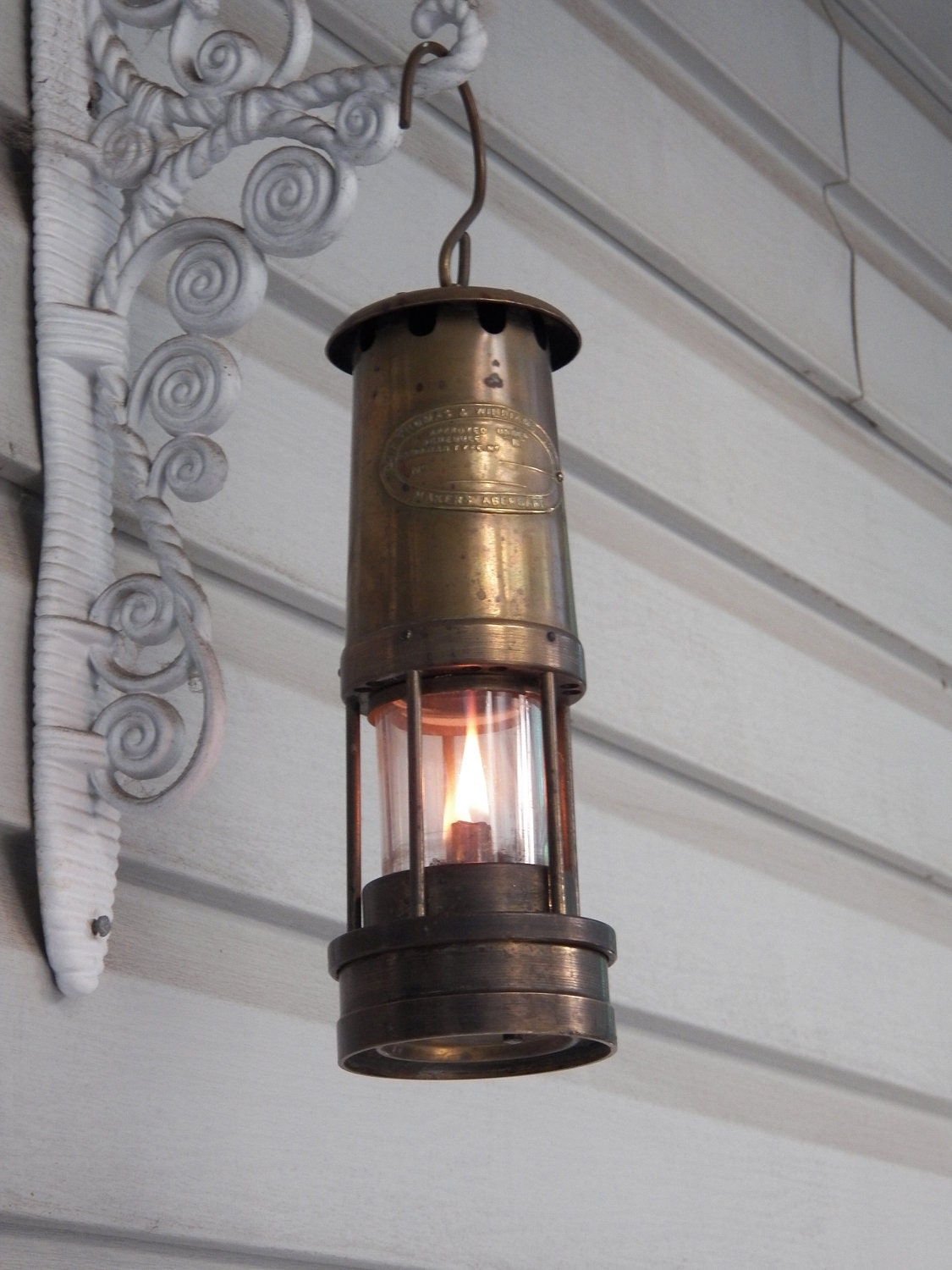 Antique Brass Miners Lantern - E. Thomas & Williams - All Original Oil Burning Mine Lamp- Gas Detecting Safety Lamp- Made in Wales