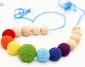 Organic Teething Necklace  - Waldorf  toy - Rainbow - crochet sling necklace. Nursing/Breastfeeding mom necklace