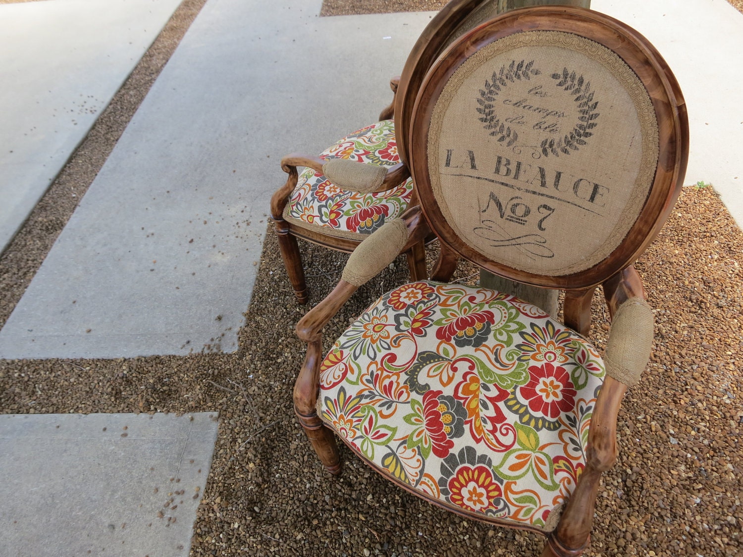Pair of French Burlap Accent Chairs: Lori and Jean
