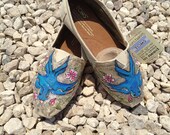 Swallow and Flower Design Hand-Painted Toms - Made to Order