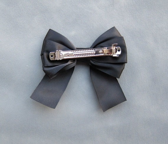 Big Classic Black Hair Bow Clip/Barrette - 4.5 inches/11.5cm - made with 1.5 inches/3.8cm Satin Ribbon
