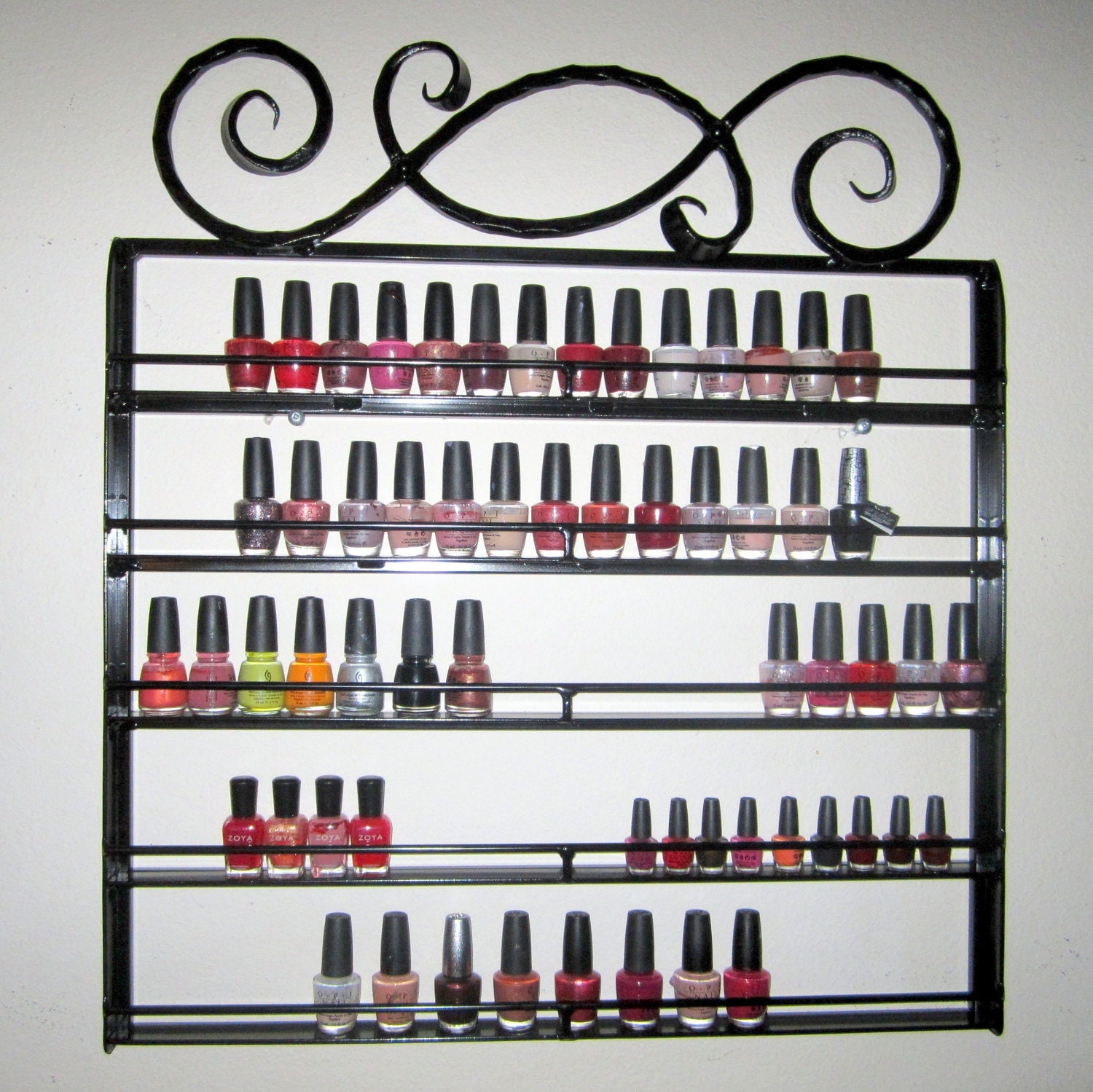 Hanging Wall Nail Polish Rack, Catch the Wave, Wrought Iron, 90 bottles
