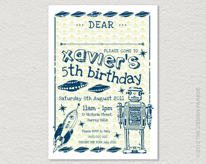 robot party invitations