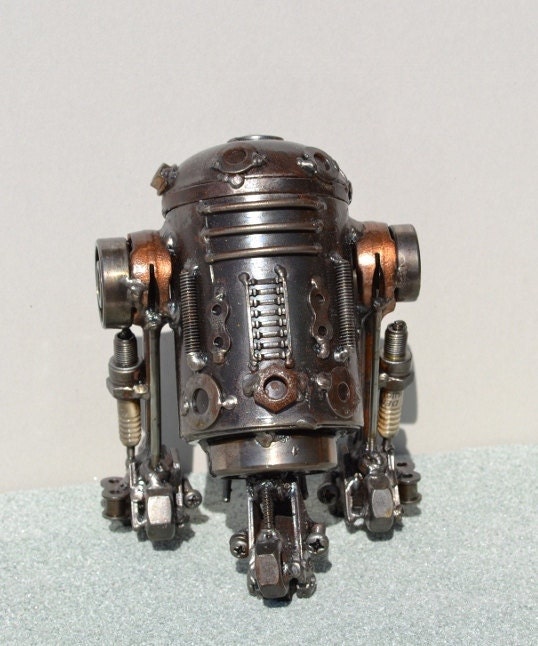 Hand Made R2D2 7 Inches Recycled Scrap Metal