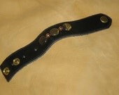 Free Ship USA Canada Blue Tiger Eye & Copper embellished Black Leather Cuff