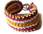 Yellow & Coral Striped Beaded Bracelet  / Kwanzaa
